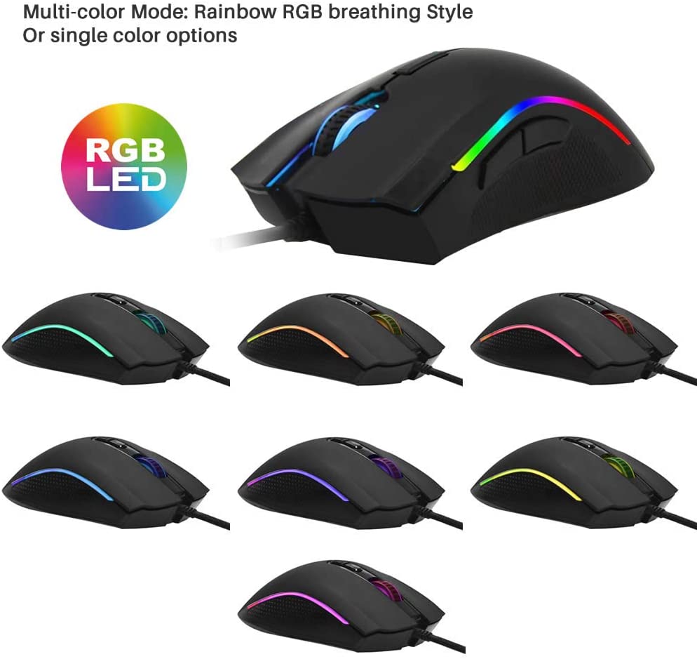 Combrite Gaming Mouse USB Wired, Rainbow LED Light, 7 Programmable ...